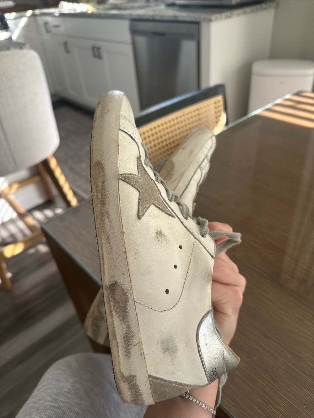 Golden Goose White Leather Sneakers with Gray Star - Picture 8 of 8